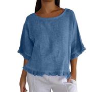 LOPILY Camiseta Azul Mujer Manga Larga con Cuello y Color Liso para Mujer (Blue, XXL)