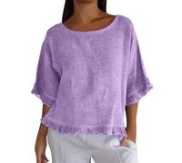 LOPILY Camiseta Azul Mujer Manga Larga con Cuello y Color Liso para Mujer (Purple, XXL)