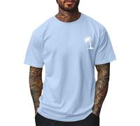 LOPILY Camiseta Baseball Hombre Manga Larga de de Playa, Blusa de Manga Corta con Cuello (Sky Blue, S)