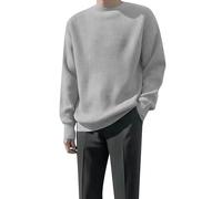 LOPILY Camiseta Hombre Manga Larga Color Under The Crew Neck Sweater Loose Casual Knitwear (Grey, L)