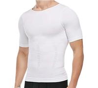 LOPILY Camiseta Manga Corta Hombre Adelgazante, Chaleco de Barriga, Capa Base de compresión térmica, Moldeadora de Manga Corta Muscular Delgada (White, L)