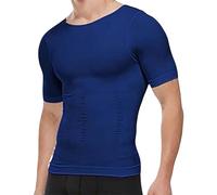 LOPILY Camiseta Manga Corta Hombre Adelgazante, Chaleco de Barriga, Capa Base de compresión térmica, Moldeadora de Manga Corta Muscular Delgada (Blue, L)