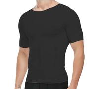 LOPILY Camiseta Manga Corta Hombre Adelgazante, Chaleco de Barriga, Capa Base de compresión térmica, Moldeadora de Manga Corta Muscular Delgada (Black, XXL)