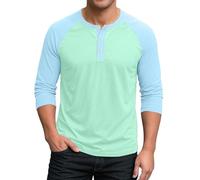 LOPILY Camiseta Manga Corta Hombre Camisetas de béisbol de Manga 3/4, Camisetas Deportivas Casuales de algodón, Camisetas Deportivas (Mint Green, XL)