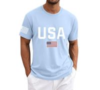 LOPILY Camiseta Manga Corta Hombre Hombre: Camiseta de Manga Corta de algodón con la Bandera Estadounidense y el Día de la Independencia. (Sky Blue, XXL)
