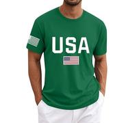 LOPILY Camiseta Manga Corta Hombre Hombre: Camiseta de Manga Corta de algodón con la Bandera Estadounidense y el Día de la Independencia. (Green, L)