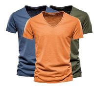 LOPILY Camiseta Playera Hombre de Color Liso con Cuello en V y Manga Corta para Hombre (B, S)