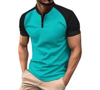 LOPILY Camiseta Trabajo para Hombre, Manga Corta, Cuello en V, sin Cuello, Corte Entallado, con Botones (Mint Green, M)