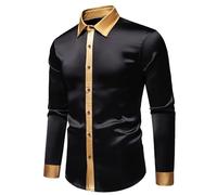 LOPILY Camisetas Calaveras Manga Larga con Solapa de Color a Juego y Corte Entallado para Hombre (Black, M)