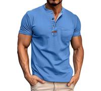 LOPILY Camisetas Hombre Grandes Loose and Trendy Solid Color Round Neck Pocket Short Sleeved T Shirt (Sky Blue, S)