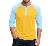LOPILY Camisetas Manga Corta Hombre Lisas de béisbol de Manga 3/4, Camisetas Deportivas Casuales de algodón, Camisetas Deportivas (Yellow, XL)