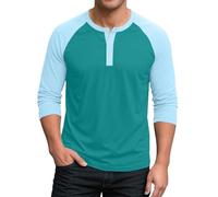 LOPILY Camisetas Manga Corta Hombre Lisas de béisbol de Manga 3/4, Camisetas Deportivas Casuales de algodón, Camisetas Deportivas (Light Blue, XXL)