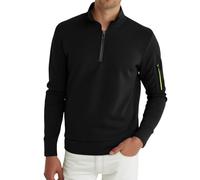 LOPILY Chaleco Ganso Zip Pullover Fleece Sweatshirt Stand Collar Long Sleeve Shirt Men Warm Winter Autumn (Black, XXL)
