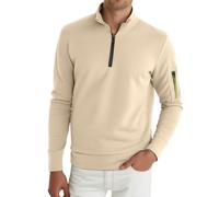 LOPILY Chaleco Ganso Zip Pullover Fleece Sweatshirt Stand Collar Long Sleeve Shirt Men Warm Winter Autumn (Khaki, L)