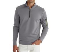 LOPILY Chaleco Ganso Zip Pullover Fleece Sweatshirt Stand Collar Long Sleeve Shirt Men Warm Winter Autumn (Grey, L)