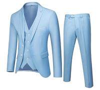 LOPILY Chaleco Traje Hombre Color Caqui Entallado, para Fiesta de graduación, Boda, Formal, Chaqueta, Chaleco y Pantalones, Conjunto de Esmoquin. (Blue, L)