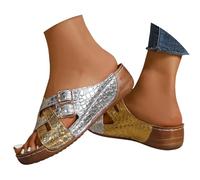 LOPILY Chanclas Mujer De Invierno mujer, nuevas, con gruesa, talla grande, tacón de cuña, de pez, informales, para mujer (Gold, 36)
