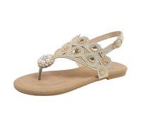 LOPILY Chanclas Sandalias Mujer Modernas para mujer, sandalias ligeras con hebilla y punta de clip para playa, para verano (Gold, 38)