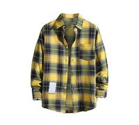 LOPILY Cilindro Top de otoño para Hombre Botón de Solapa Camisa de Manga Larga Tops Cárdigan para Hombre (Yellow, L)