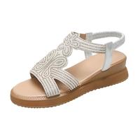 LOPILY Correa Zapatos Mujer con inclinada elástica para mujer, de verano (Silver, 38)