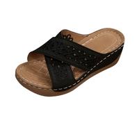 LOPILY Cosas Mujer verano para mujer, estilo retro, con tiras huecas y gruesa, para exteriores, playa, vacaciones, cómodas, ligeras e informales. (Black, 39)