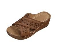 LOPILY Cosas Mujer verano para mujer, estilo retro, con tiras huecas y gruesa, para exteriores, playa, vacaciones, cómodas, ligeras e informales. (Brown, 37)