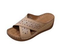 LOPILY Cosas Mujer verano para mujer, estilo retro, con tiras huecas y gruesa, para exteriores, playa, vacaciones, cómodas, ligeras e informales. (Khaki, 38)