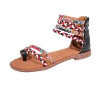 LOPILY Cuñas Negras verano para mujer, estilo étnico, deslumbrantes, coloridas, con parches, planas, de talla grande (Black, 37)