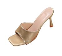 LOPILY Deportivas Mujer Blancas Vestir Zapatillas sin Cordones, tacón de 5 cm, Punta Cuadrada, Sandalias Abiertas (Gold, 37)
