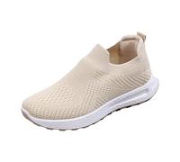 LOPILY Deportivas Negras Mujer Vestir y Transpirables para Caminar, Zapatos de sin Cordones, Zapatillas de Deporte con Soporte para el (Khaki, 41)