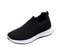 LOPILY Deportivas Negras Mujer Vestir y Transpirables para Caminar, Zapatos de sin Cordones, Zapatillas de Deporte con Soporte para el (Black, 41)