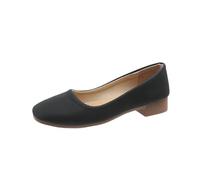 LOPILY Deportivas Pie Ancho Summer and Autumn Shallow Square Toe Soft Sole Versatile Color Matching Light and Comfortable Small Leather Shoes Daily Commuting Flat Shoes (Black, 38)