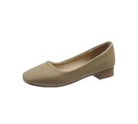 LOPILY Deportivas Pie Ancho Summer and Autumn Shallow Square Toe Soft Sole Versatile Color Matching Light and Comfortable Small Leather Shoes Daily Commuting Flat Shoes (Khaki, 39)