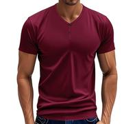 LOPILY Hombre Camisetas Manga Corta con Cuello en V y Color Liso para Hombre, Primavera y Verano (Wine, S)