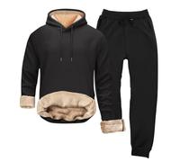 LOPILY Pantalones Traje Hombre Winter Plus Velvet Solid Color Casual Warm Long Sleeved Sweatshirt Loose Thickened Sports Pants Cold Proof Warm Cuff Sweatpants Suit (Black, XXXXXL)