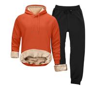 LOPILY Pantalones Traje Hombre Winter Plus Velvet Solid Color Casual Warm Long Sleeved Sweatshirt Loose Thickened Sports Pants Cold Proof Warm Cuff Sweatpants Suit (Orange, XL)