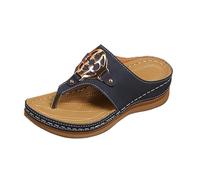 LOPILY Pantuflas Mujer Bota de cuña para mujer, verano 2025, chanclas de, cómodas, con soporte para el, zapatillas de tacón abierto, sin cordones, para caminar al libre y en la playa. (Navy, 37)