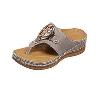 LOPILY Pantuflas Mujer Bota de cuña para mujer, verano 2025, chanclas de, cómodas, con soporte para el, zapatillas de tacón abierto, sin cordones, para caminar al libre y en la playa. (Grey, 41)
