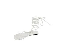 LOPILY Pedidos Sandalias Planas con Cordones Zapatos De De Verano para Mujer Sandalias De Playa Planas con Correa En El Tobillo con Punta Abierta De Cuero De Color Sólido (White, 39)