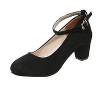 LOPILY Plantilla Juanetes New Suede High Heels Platform Buckle Thick with Medium Heel Shallow Mouth Single Shoes (Black, 41)
