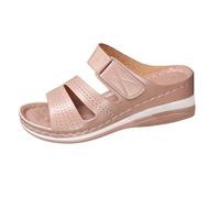 LOPILY Playeros Camarera para mujer, estilo étnico retro de verano, con tacón de cuña ajustable, informales, sencillas, para exteriores, vacaciones en la playa, sandalias casuales cómodas (Pink, 36)