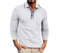 LOPILY Polos Hombre Botones de Solapa para Hombre, Camisetas de Negocios para Hombre, Camisetas con Solapa para Hombre (White, XL)