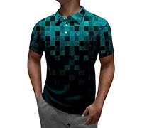 LOPILY Polos Hombre Corta con botón de Solapa de impresión Digital 3D Informal de de Verano con Estampado de Rayas para Hombre (Mint Green, XXXL)
