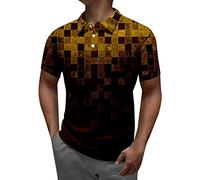 LOPILY Polos Hombre Corta con botón de Solapa de impresión Digital 3D Informal de de Verano con Estampado de Rayas para Hombre (Yellow, XXXL)