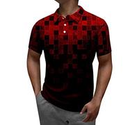 LOPILY Polos Hombre Corta con botón de Solapa de impresión Digital 3D Informal de de Verano con Estampado de Rayas para Hombre (Red, M)