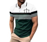 LOPILY Polos Hombre Corta para Hombre, Primavera, Verano y otoño, con Solapa, cómoda, con Estampado Retro, Informal, con Bolsillos (Green, L)