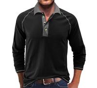 LOPILY Polos Manga Larga del Hierro para Hombre, Camisa con Solapa hacia Abajo (Black, XXL)