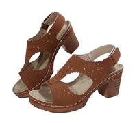LOPILY Sandalia Cuero Trenzado Mujer para mujer 2025, sin cordones, con punta abierta y tacón de bloque, ideales para bodas y sandalias informales de verano. (Brown, 43)