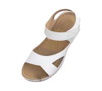 LOPILY Sandalia Cuña Esparto Mujer con hebilla de cinturón hueca lateral y plana, sandalias informales, sandalias mujer (White, 39)