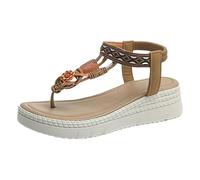 LOPILY Sandalia Esparto con soporte para el, sandalias de playa de verano: sandalias planas para mujer, chanclas casuales cómodas, correa elástica en el tobillo. (Khaki, 42)